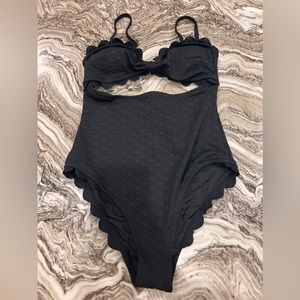 Cupshe Black Cut-out Scalloped One Piece Swimsuit